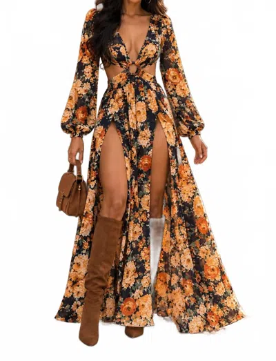 Surelymine Bella Rosa Floral Cutout Maxi Dress In Blue