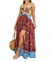 Surelymine Boho Patchwork Cutout Maxi Dress With Side Slit In Multi In Brown