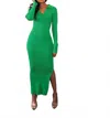 Surelymine Collar Ribbed Long Sleeves Maxi Dress In Green In Green