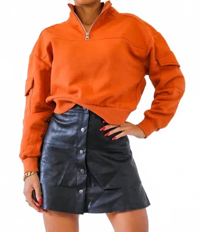 Surelymine Comfy Long Sleeve Cargo Cropped Sweatshirt In Orange In Black