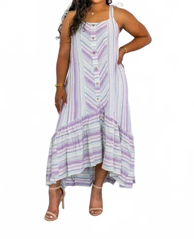 Surelymine Cotton Ruffle Maxi Dress In Multi In Purple