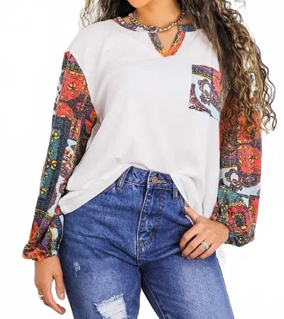 Surelymine Designed Sleeves And Pocket Top In White Multi