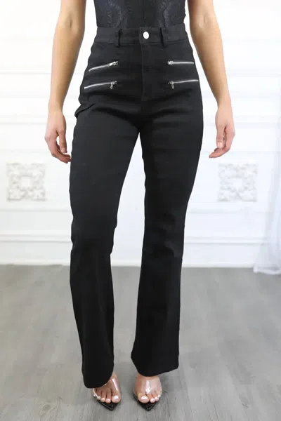 Surelymine Double Zipper Detail Flared Slack Pant In Black