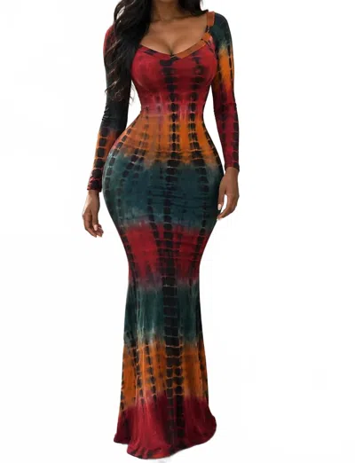 Surelymine Ember Glow Tie Dye Maxi Dress In Multi Color
