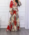 Surelymine Fantasy Ruffles Cut Out Laced Back Maxi Dress In Multi In Multi