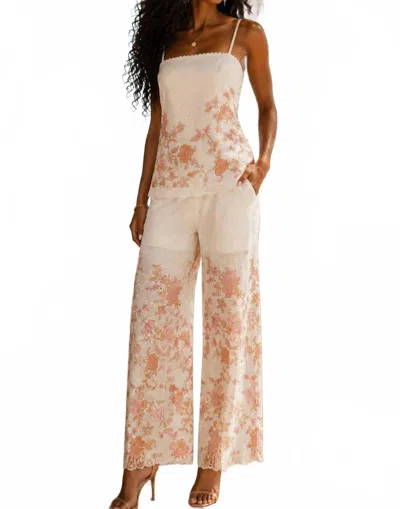 Surelymine Floral Coast Eyelet Palazzo Set In Blush In Gold