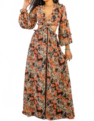 Surelymine Floral Scent Cut Out Maxi Dress In Multi