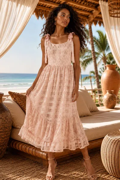 Surelymine Garden Lace Tiered Midi Dress In Blush In Gold