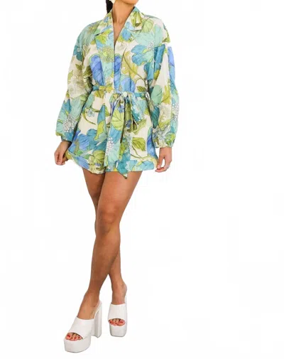 Surelymine Garden Muse Belted Romper In Green In Multi