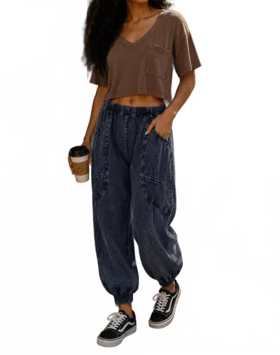 Surelymine Harlow Mineral Wash Balloon Cargo Pants In Dark Blue