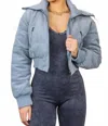Surelymine Keep Up With Me Crop Corduroy Full Zipper Puffer Jacket In Blue In Blue