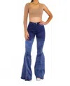 Surelymine Lined Up Paneled Ombre Flares Bell Bottoms Denim Jeans In Blue In Blue