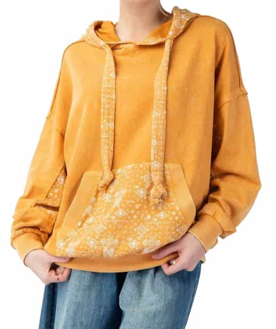 Surelymine Mineral Wash Bandana Pocket Hoodie Sweatshirt In Marigold In Orange