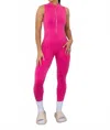 Surelymine Mineral Wash Front Zipper Snatched Jumpsuit In Pink In Pink