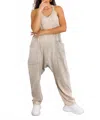 Surelymine Mineral Wash Jumpsuit Relaxed Fit Pocket Overalls In Beige In Neutral