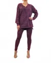 Surelymine Mineral Wash Long Sleeves Top And Motto Legging Set In Purple In Purple