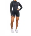 Surelymine Mineral Wash Seamless Mock Neck Romper In Black In Black