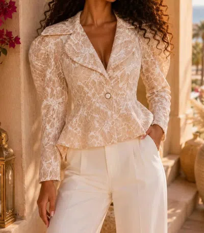 Surelymine Monarch Lace Peplum Blazer In Beige In Gold