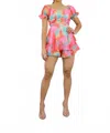 Surelymine Multi Colored Ruffle Detail Romper In Pink In Pink