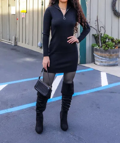 Surelymine My Perfect Long Sleeves Mock Neck Sweater Dress In Black
