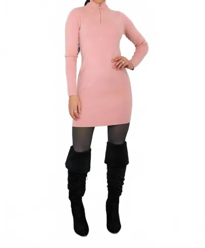 Surelymine My Perfect Long Sleeves Mock Neck Sweater Dress In Dusty Pink