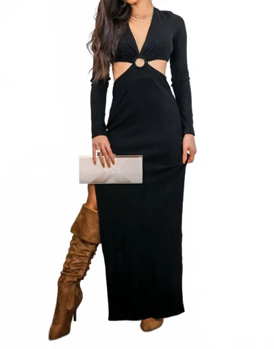 Surelymine O Ring Cut Out Side Slits Sweater Dress In Black