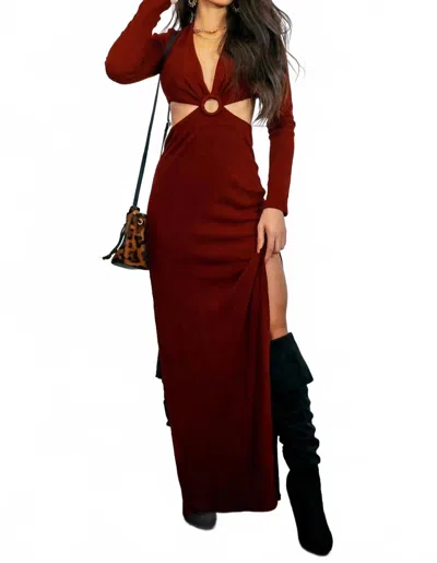 Surelymine O Ring Cut Out Side Slits Sweater Dress In Red