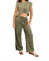 Surelymine Olive Washed Linen Lounge Set In Green