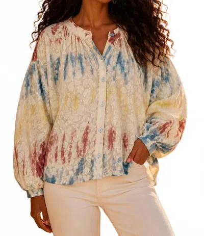 Surelymine Painted Skies Lace Long Sleeve Blouse In White Multi