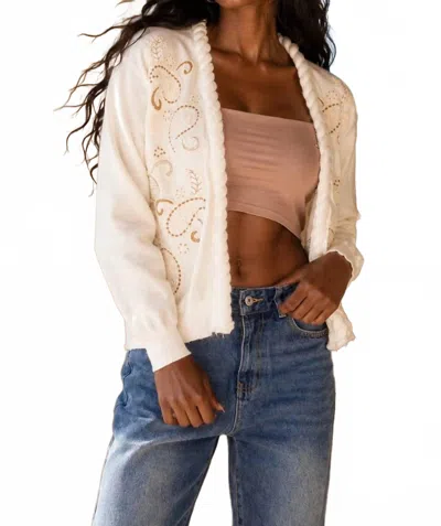 Surelymine Paisley Embroidered Open Front Cardigan In Ivory In Multi