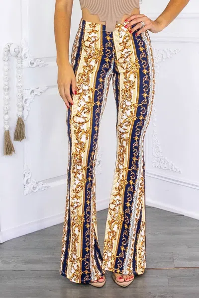 Surelymine Paisley Print Buttery Soft Flare Bell Bottom In Multi In Blue