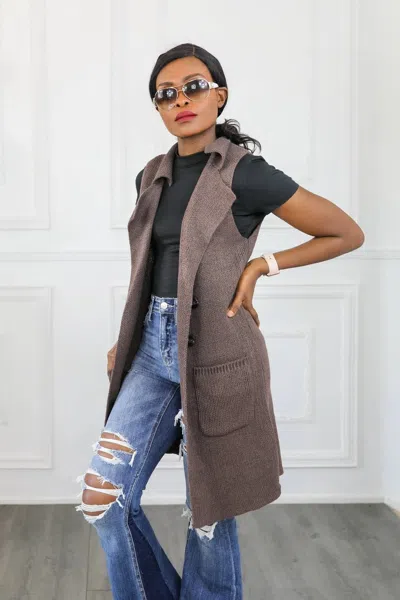 Surelymine Perfect Vision Sleeveless Collar Sweater Vest In Brown