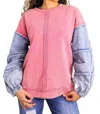Surelymine Pink Denim Patch Sleeve Sweatshirt In Multi