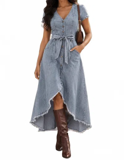 Surelymine Prairie Denim Button Front Midi Dress In Blue