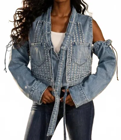 Surelymine Removable Sleeves Denim Vest Denim Jacket In Blue