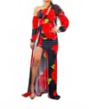 Surelymine Roses Are Red Asymmetrical Draped Floral Dress In Red