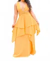 Surelymine Ruffle Deep V Neckline Maxi Dress In Mustard In Yellow
