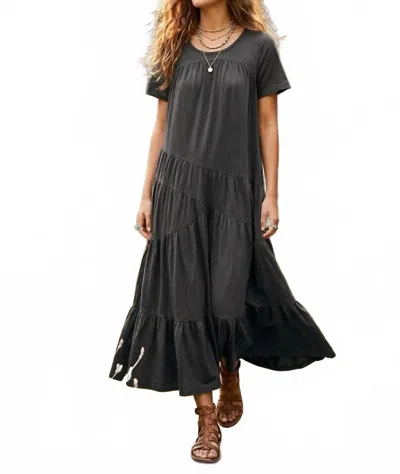 Surelymine Savannah Vintage Relaxed Cotton Tiered Maxi Dress In Black