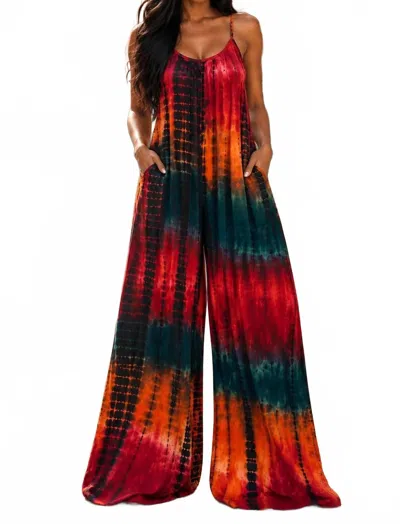 Surelymine Sedona Tie Dye Wide Leg Jumpsuit In Blue Taupe In Multi