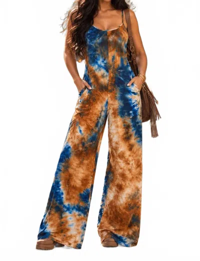 Surelymine Sedona Tie Dye Wide Leg Jumpsuit In Teal Orange In Multi