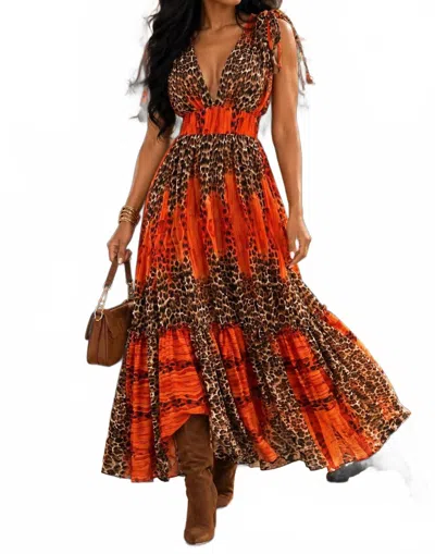 Surelymine Serengeti Animal Print Maxi Dress In Rust In Multi