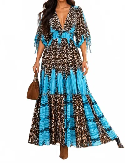 Surelymine Serengeti Rust Animal Print Maxi Dress In Blue