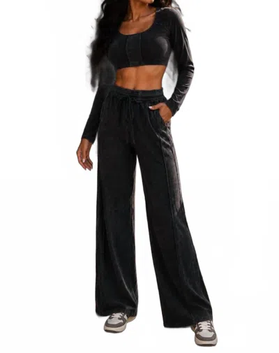 Surelymine Sloane Mineral Wash Crop Top And Wide-leg Pants Set In Black