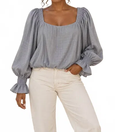 Surelymine Square Neck Balloon Sleeve Boho Top In Gray In Grey