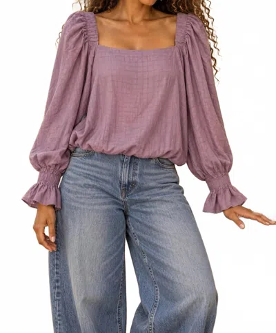 Surelymine Square Neck Balloon Sleeve Boho Top In Lilac In Blue