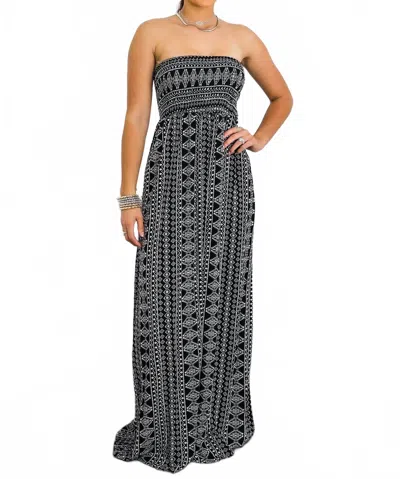 Surelymine Strapless Tribal Print Maxi Dress In Black & White