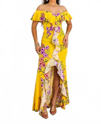 Surelymine Sunshine Bloom Ruffle Maxi Dress In Yellow In Multi
