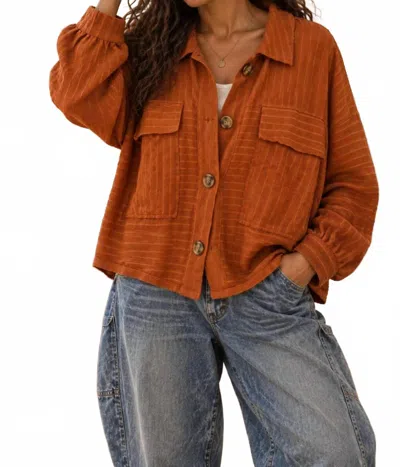 Surelymine Textured Cropped Shirt Jacket In Rust In Multi