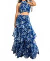 Surelymine Tiered Ruffle Two-piece Set Halter Crop Top & Maxi Skirt In Blue In Blue