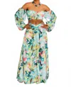 Surelymine Tropical Floral Puff Sleeve Two-piece Set With Slit Skirt In Multi In Multi